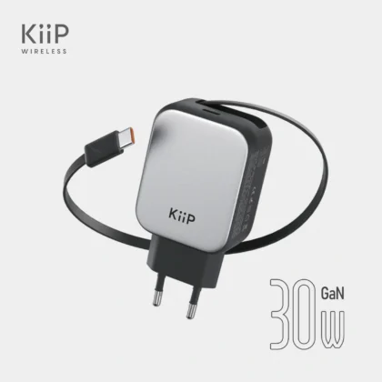KiiP C30T Kepala Charger GaN PD Fast Charging 30W Retractable Built In Cable Type C