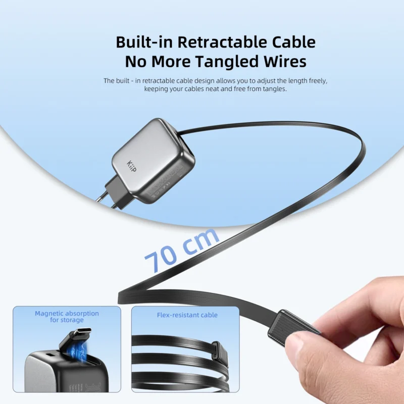 KiiP C30T Kepala Charger GaN PD Fast Charging 30W Retractable Built In Cable Type C - Image 5