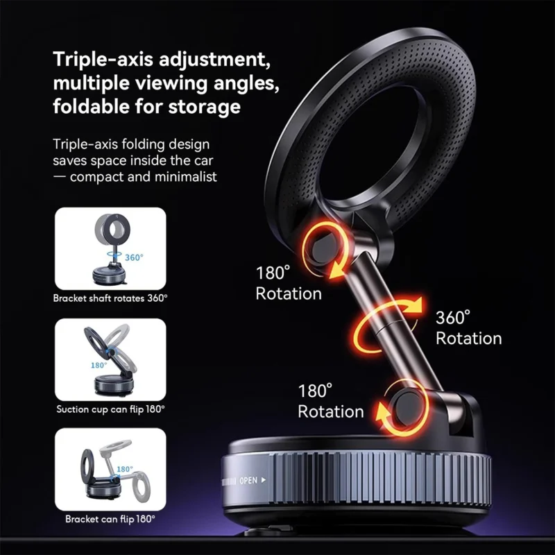 KiiP MCH09 Car Holder Magnetic Adjustable 360° Phone Holder Lipat Electric Mount Car Vacuum Suction - Image 3