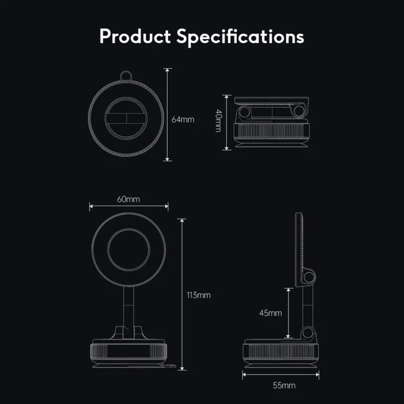KiiP MCH09 Car Holder Magnetic Adjustable 360° Phone Holder Lipat Electric Mount Car Vacuum Suction - Image 13