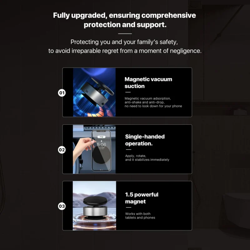 KiiP MCH09 Car Holder Magnetic Adjustable 360° Phone Holder Lipat Electric Mount Car Vacuum Suction - Image 14