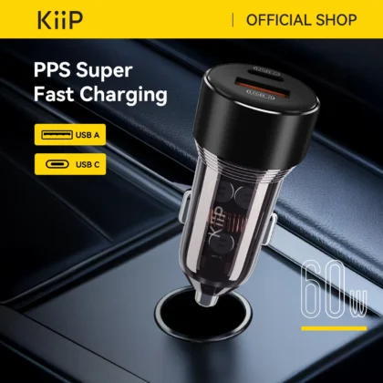 KiiP C15 Car Charger Mobil 60W Fast Charging Type C PD+USB Quick Charge 3.0 PPS PD