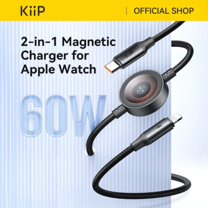 KiiP 2IN1 Kabel Data Iphone Android Fast Charging Built In Wireless Charger Magnetic Apple Watch 60W