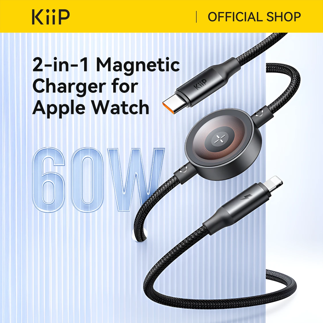 KiiP 2IN1 Kabel Data Iphone Android Fast Charging Built In Wireless Charger Magnetic Apple Watch 60W