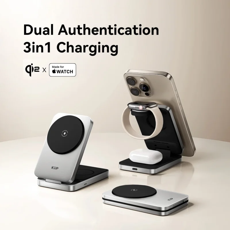 KiiP PWC02 3in1 Magnetic Wireless Charging 15W Foldable Portable Wireless Charger Magsafe Qi2 Travel Charger - Image 2