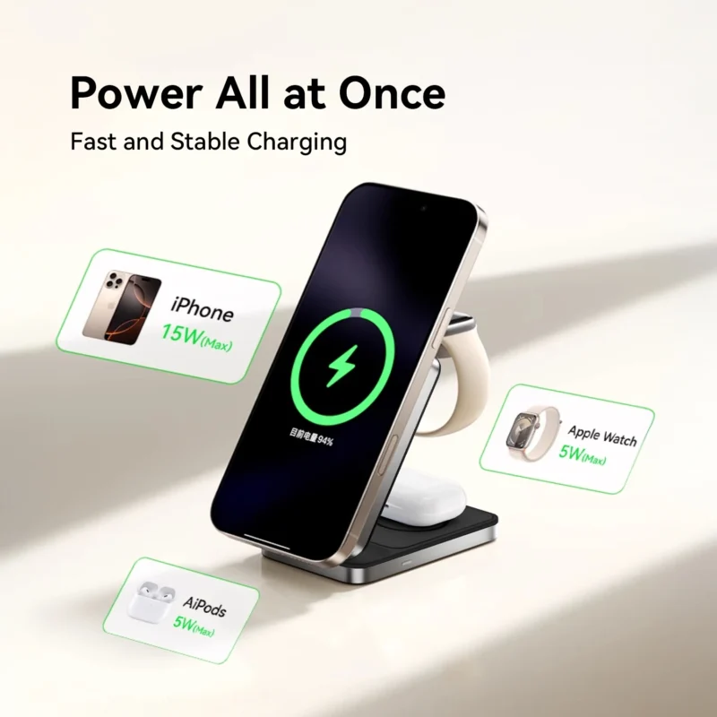KiiP PWC02 3in1 Magnetic Wireless Charging 15W Foldable Portable Wireless Charger Magsafe Qi2 Travel Charger - Image 4