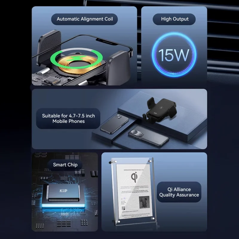 KiiP WC01 2in1 Car Mount Wireless Charger Phone Holder Mobil Car Charger Magsafe 15W - Image 2