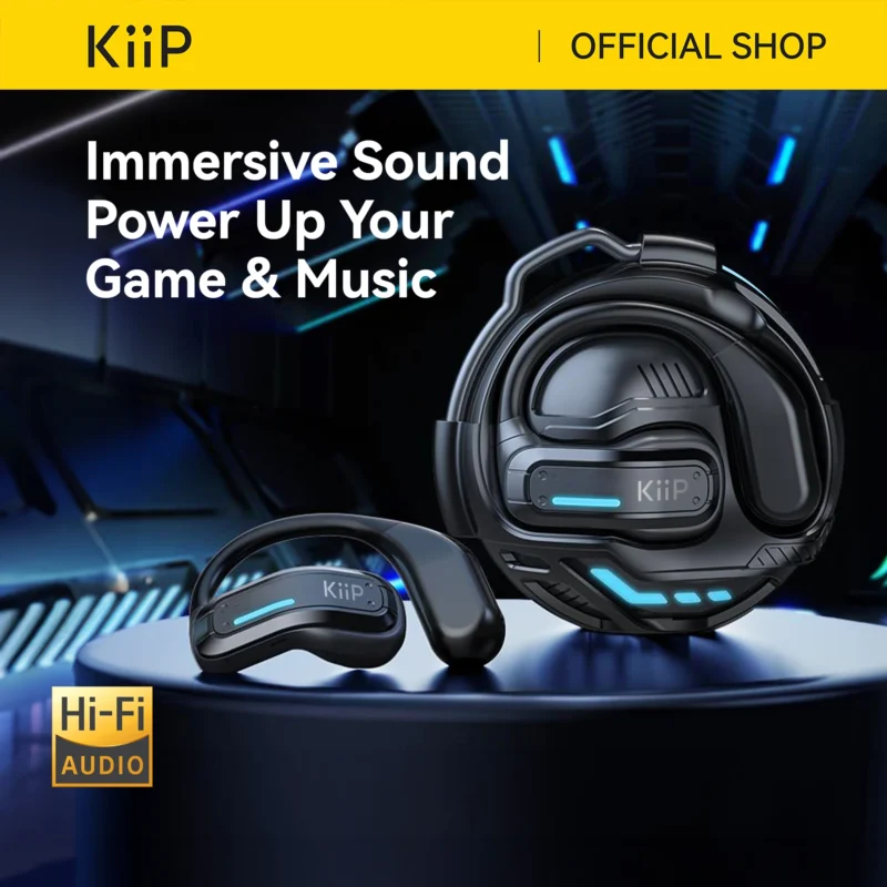 KiiP X8 OWS TWS Gaming Open Ear Hook Headphone IPX7 Waterproof Bone Conduction HiFi Stereo Sport Headset BT 5.4