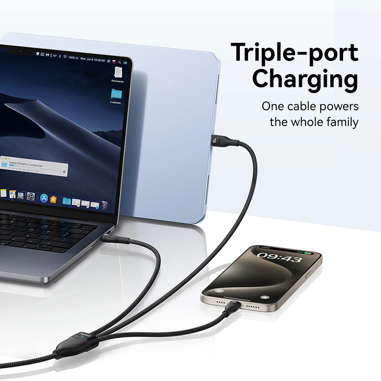 KiiP Kabel Data 100W Flash Series 3in1 Fast Charging Cable Type-C to C+C+C - Image 7