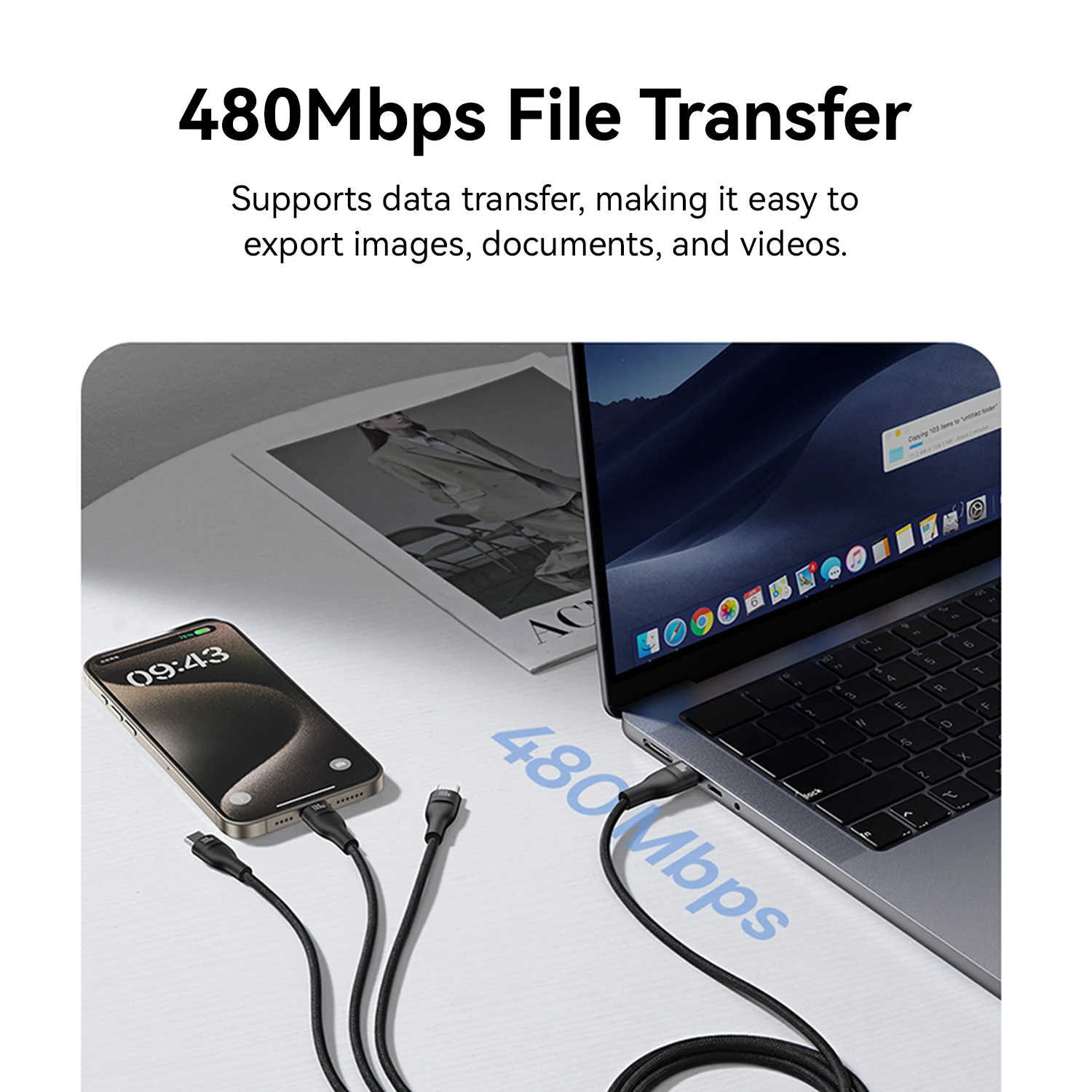 KiiP Kabel Data 100W Flash Series 3in1 Fast Charging Cable Type-C to C+C+C - Image 8