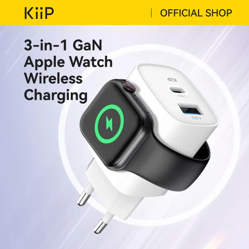 KiiP WH32 Adapter Charger 3in1 Fast Charging GaN6 22W USB-A＋USB-C＋iWatch Wireless Charging
