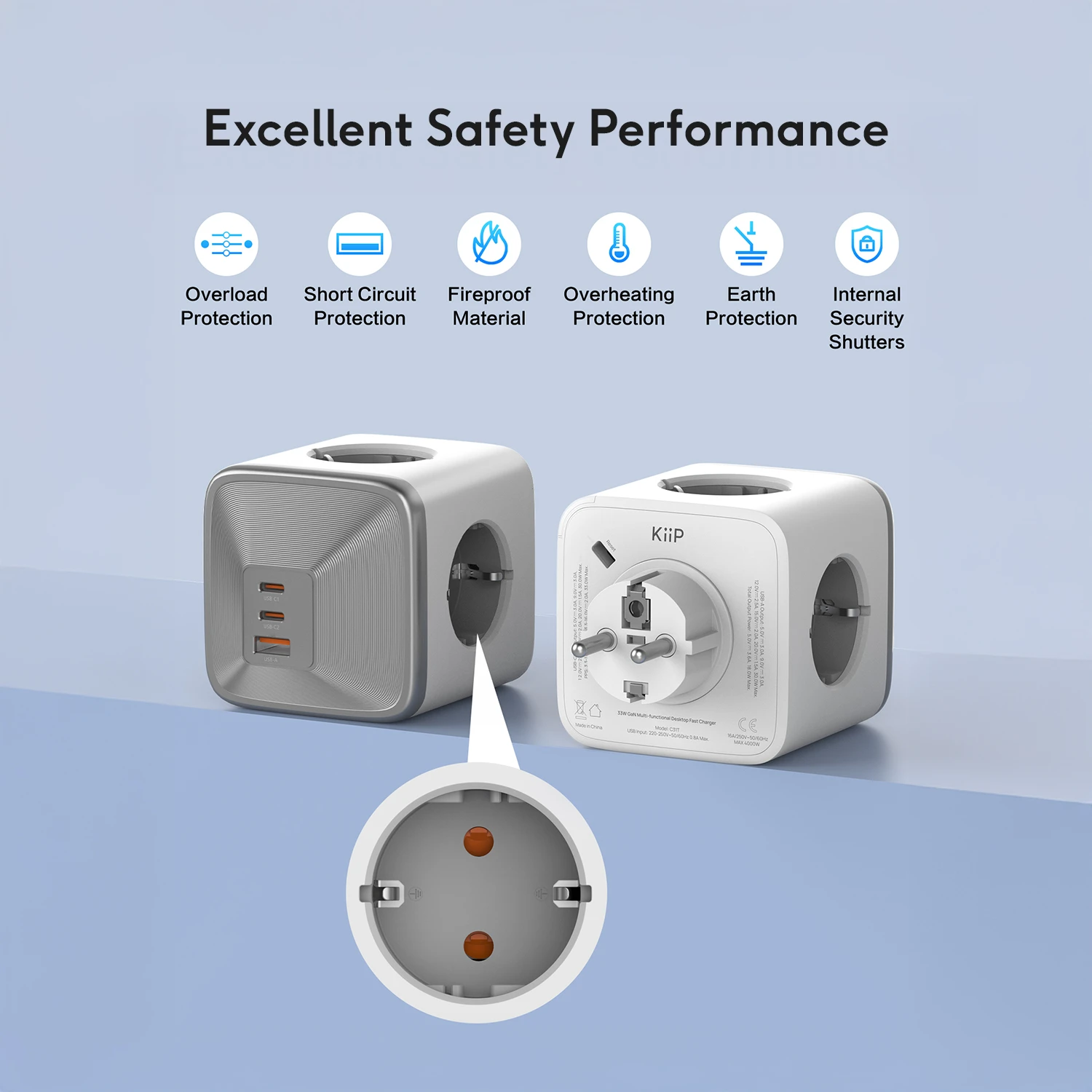 KiiP Charger C31T Power Cube Adaptor GaN 33W Charging Adapter AC Socket 4000W - Image 6