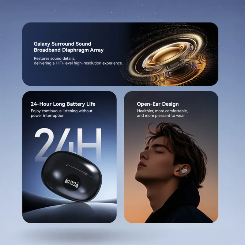 KiiP DTH19 OWS Ear Clip Earphone Display Open Ear Bluetooth TWS Smart LED Hi-Fi Stereo - Image 2