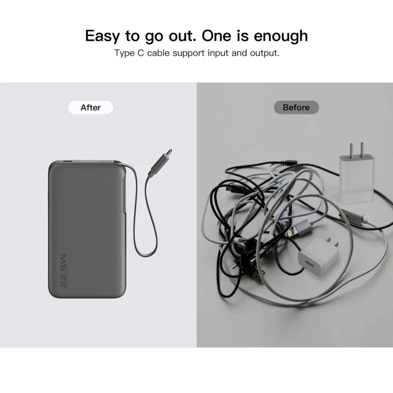 KiiP E60 Powerbank Retractable Cable 22.5W 10000mah Fast Charging Power Bank  Type-C - Image 3