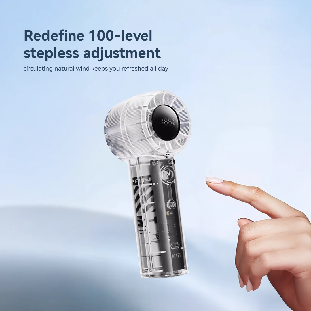 KiiP Fan07 Transparant Portable Fan High-speed Kipas Angin Mini Turbo 5Speed Kipas Genggam Smart LED Display - Image 7