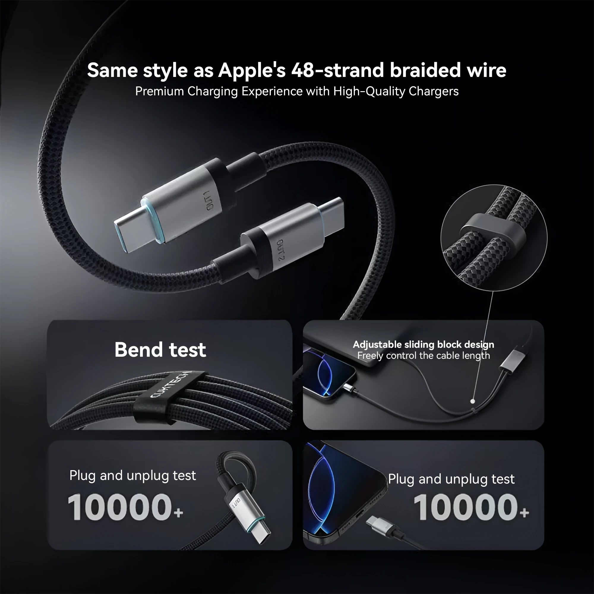 Cuktech 10 C2C515 Kabel Data 2in1 100W PD3.0 PP3 QC4 Fast Charging - Image 8