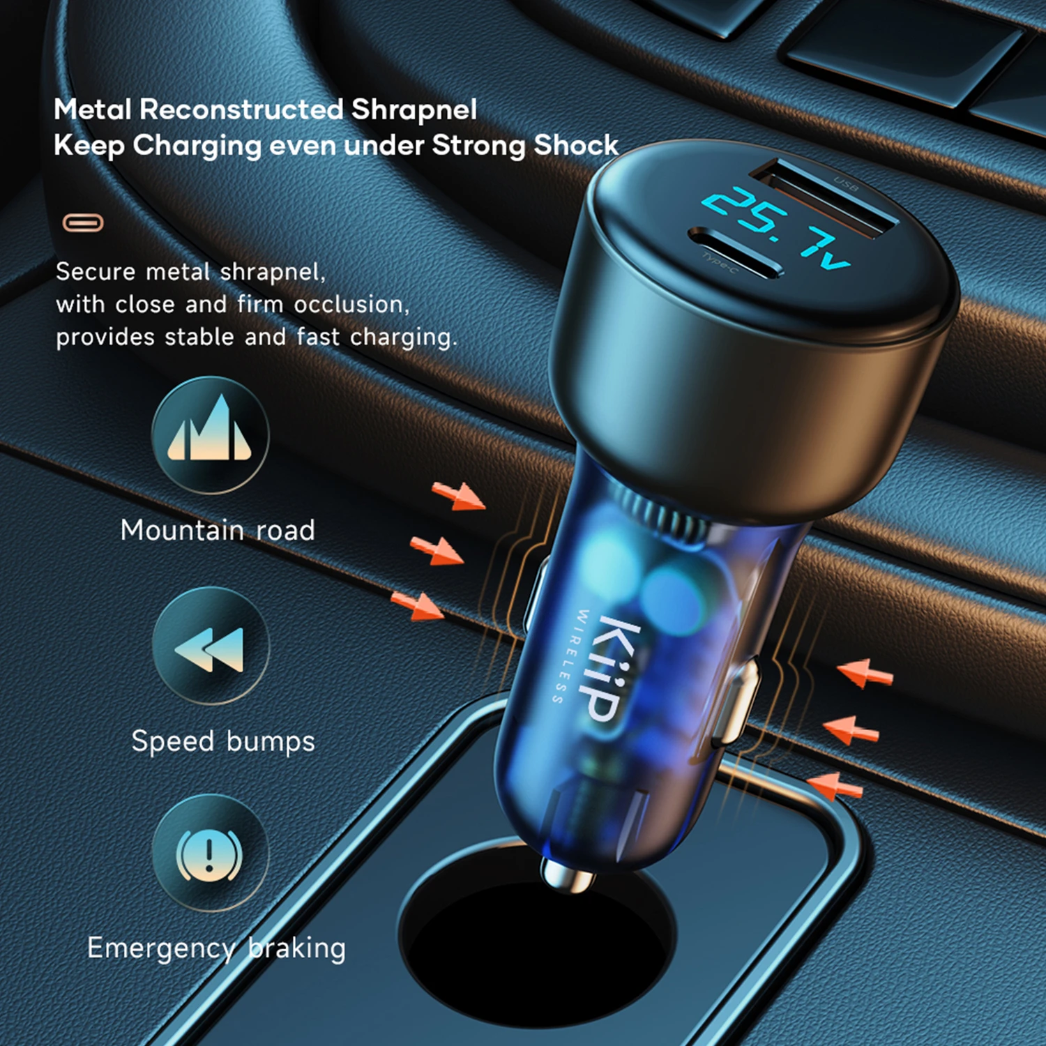 KiiP H16 Pro Car Charger Mobil PD PPS 95W Type-C+USB Fast Charging - Image 3