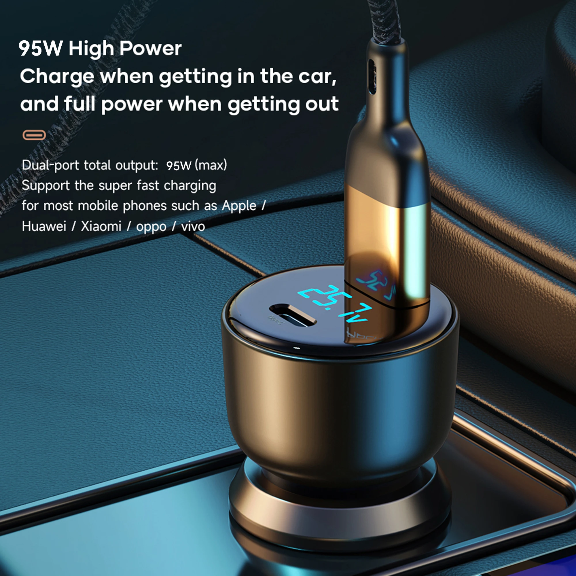 KiiP H16 Pro Car Charger Mobil PD PPS 95W Type-C+USB Fast Charging - Image 4