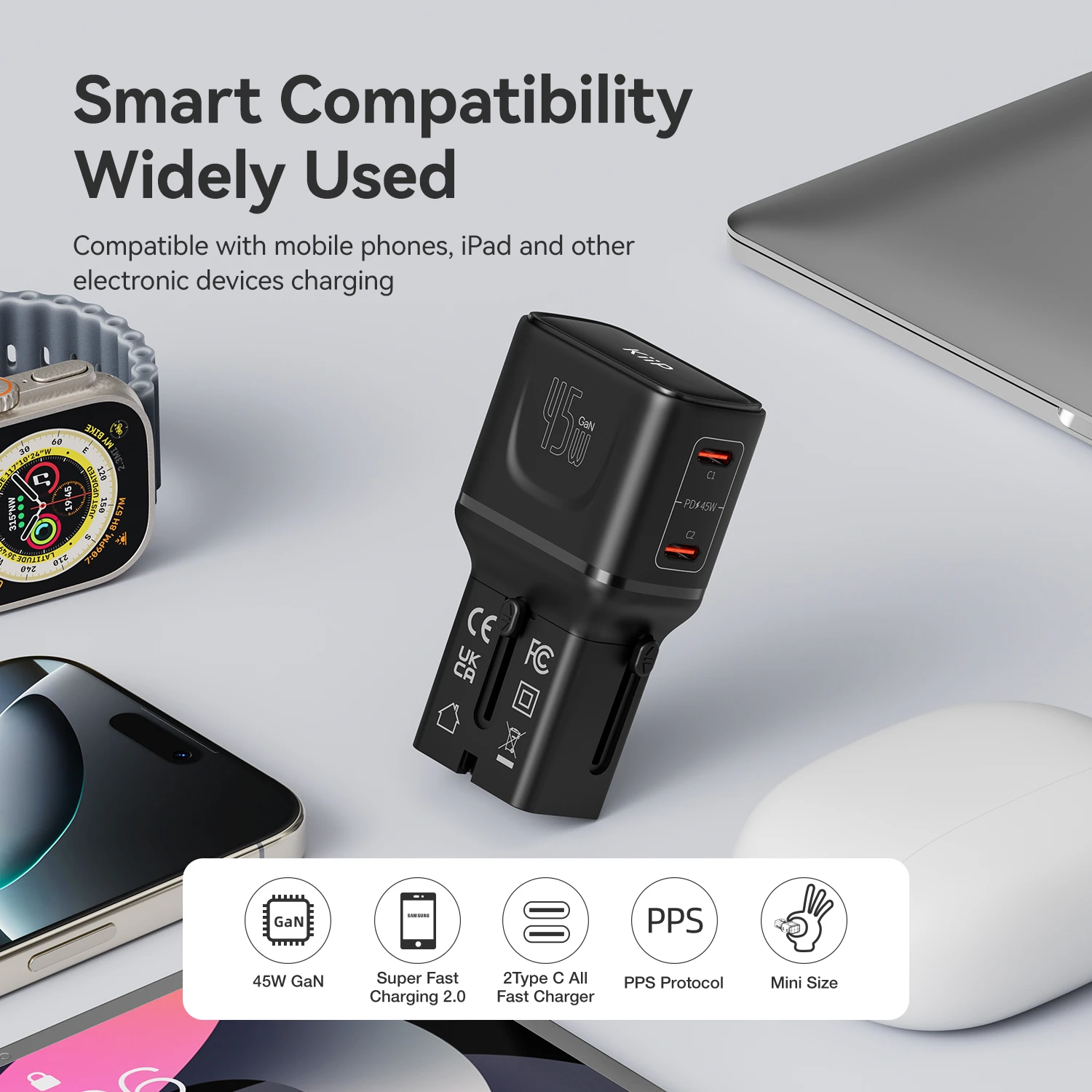 KiiP C35T Universal Travel Adaptor Charger Mini Fast Charging 45w GaN Portable Travel - Image 5