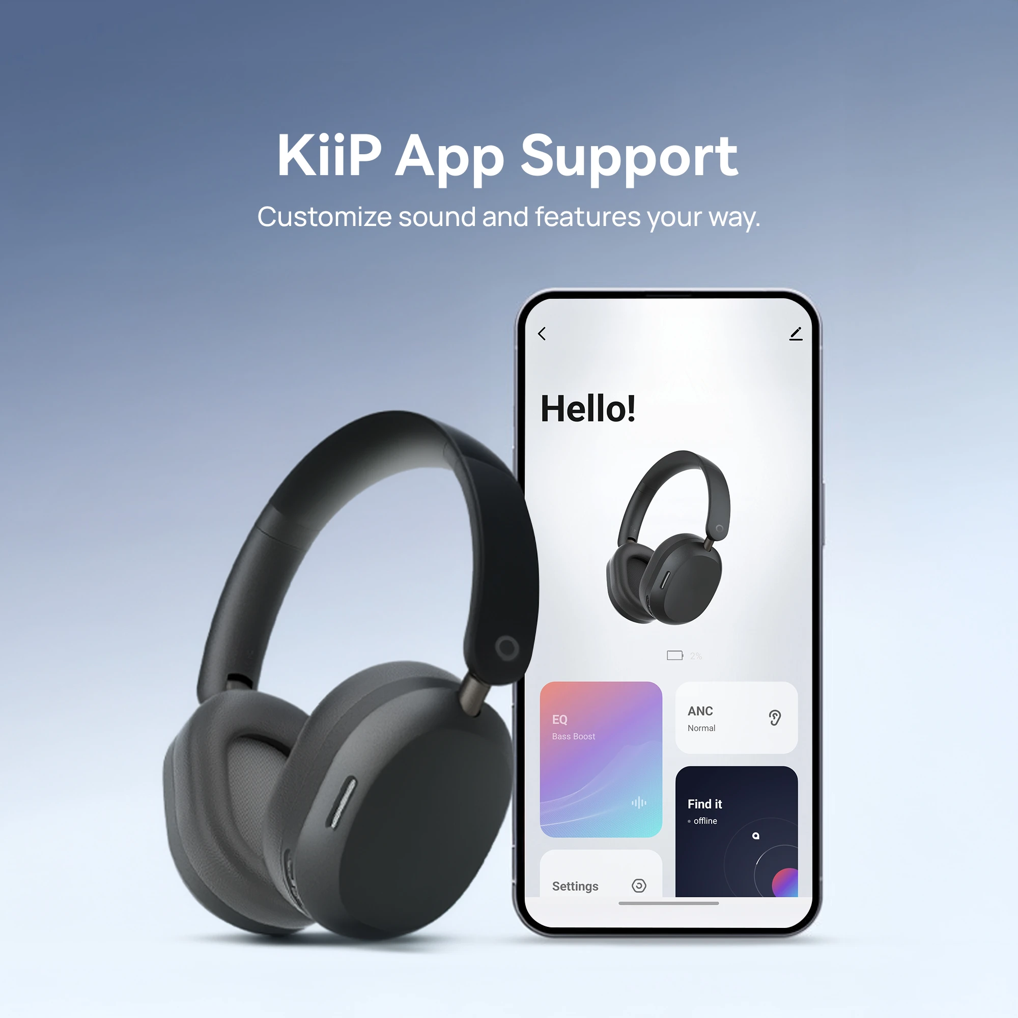 KiiP TH100 ANC Wireless/Wired Over-Ear Headphone Spatial Audio - Image 6