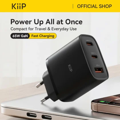 KiiP G65W Wall Charger Adaptor GaN 65W Fast Charging Kepala Charger Mini Compact Travel Adaptor